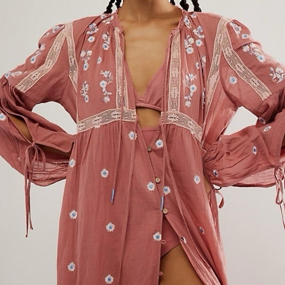 Free People Intimately Chasin Spring Maxi Embroidered Bodysuit boho Size L